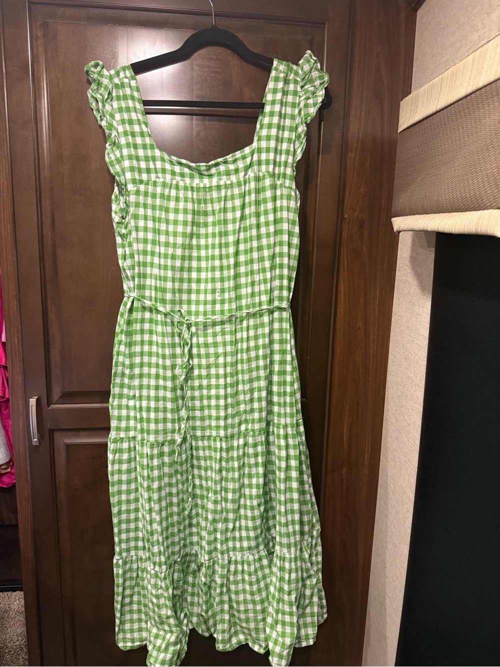 Draper James Green and White Gingham Ruffle Midi Dress